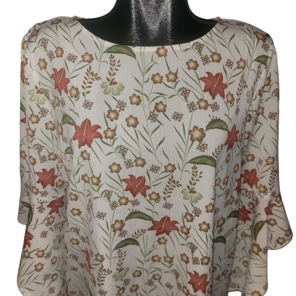 Papillon Cream Floral Print Bell Sleeve Blouse XL - Picture 2 of 7